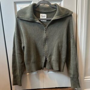 Abercrombie & Fitch Double Zipper Ribbed Cardigan